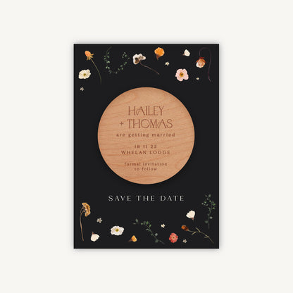 Winter Floral Wooden Magnet Wedding Save the Date