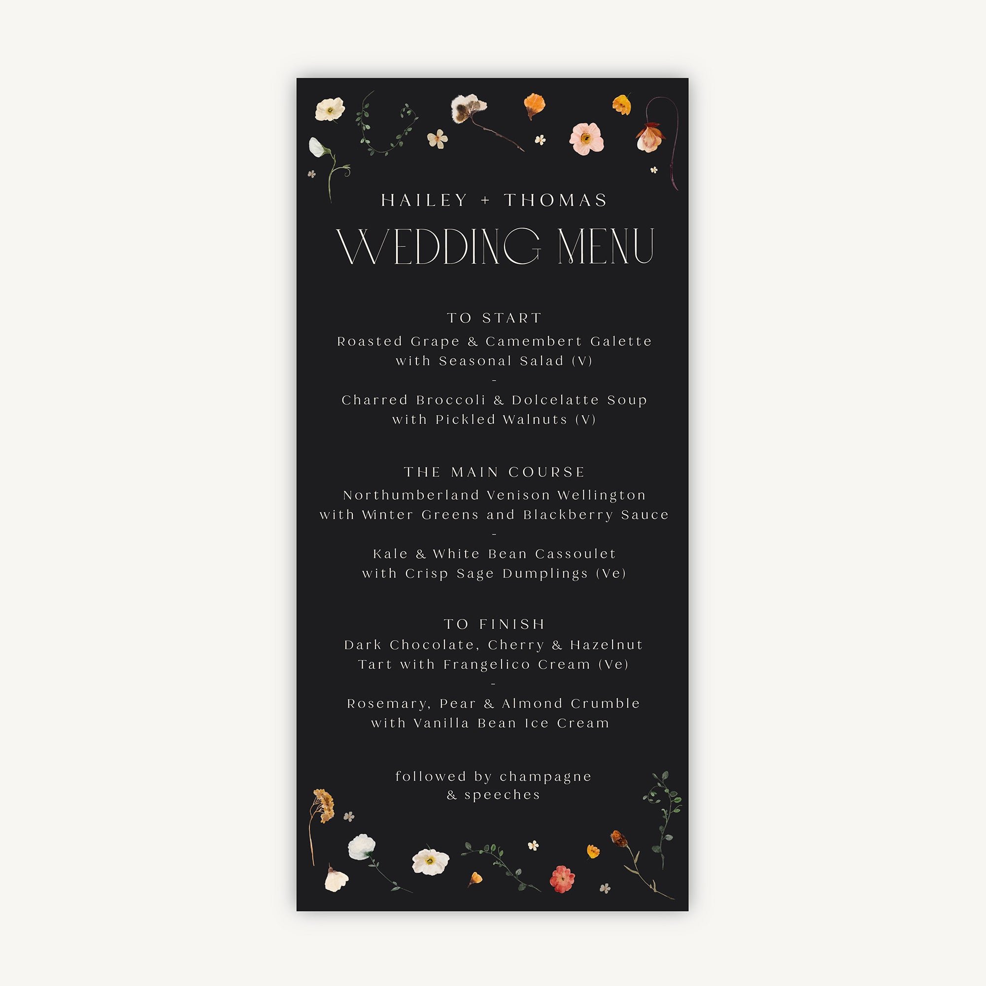 Winter Floral Wedding Menu