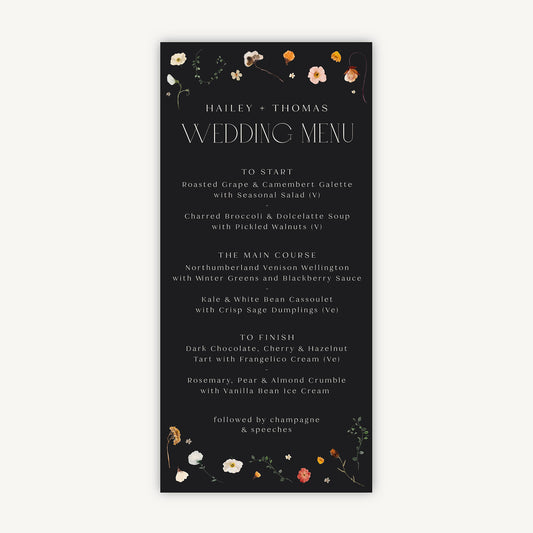 Winter Floral Wedding Menu