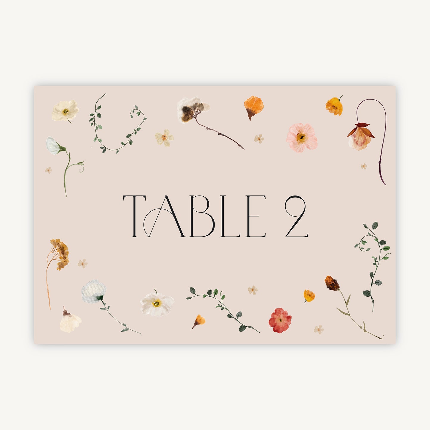 Winter Floral Wedding Table Number