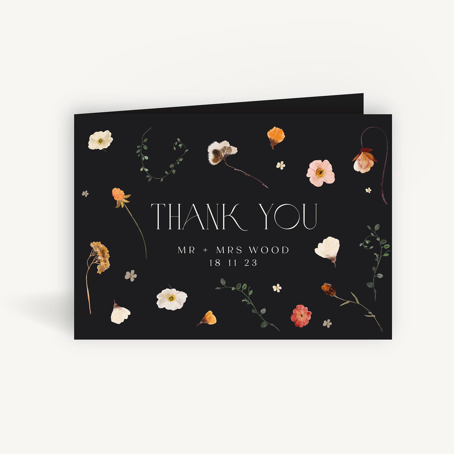 Winter Floral Wedding Thank You Card Folded