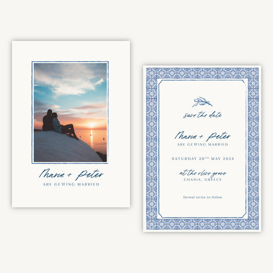 Blue Tile Mediterranean Photo Wedding Save the Date