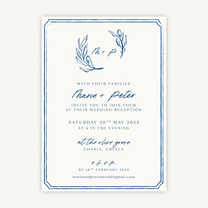 Blue Tile Mediterranean Evening/Reception Wedding Invitation