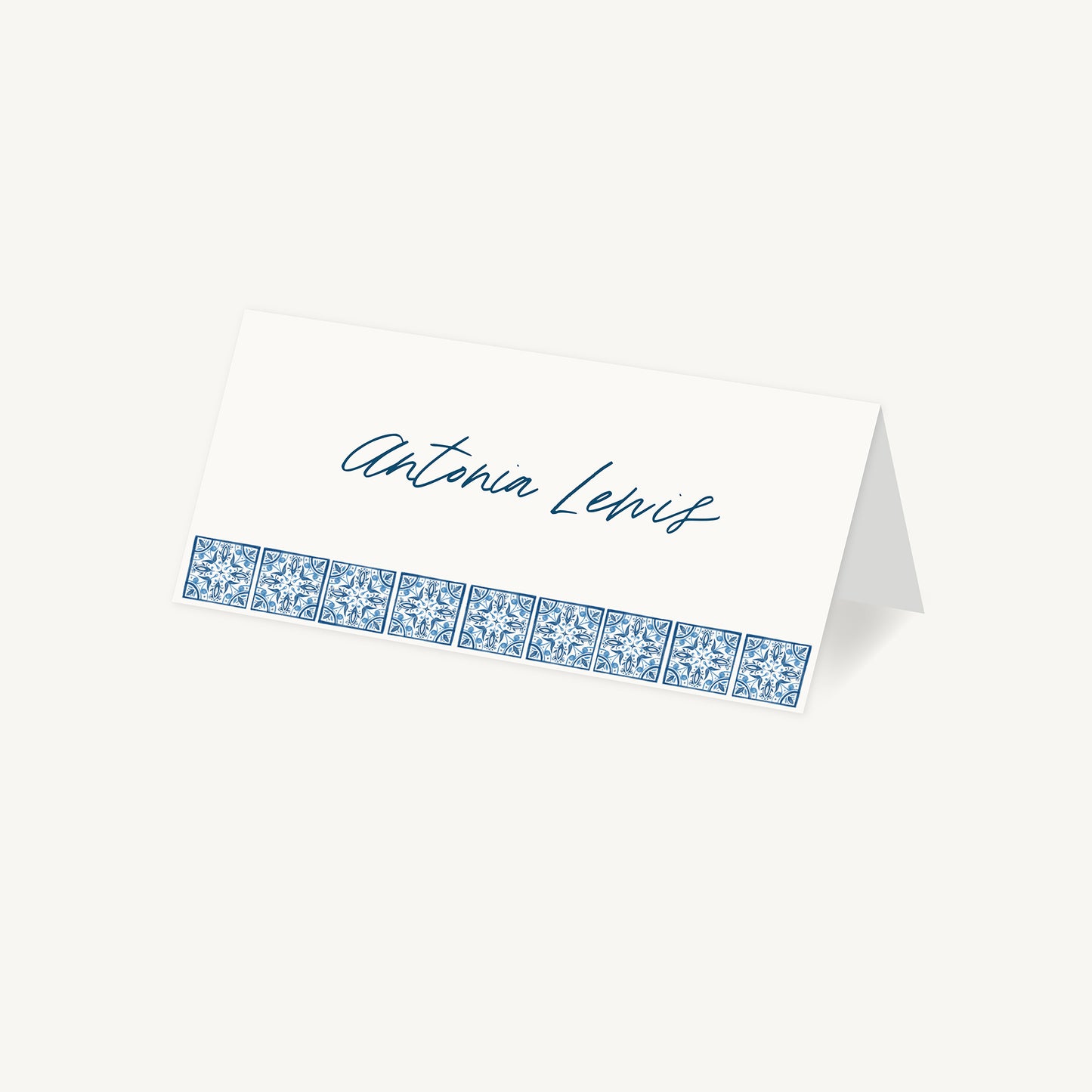 Blue Tile Mediterranean Wedding Place Card