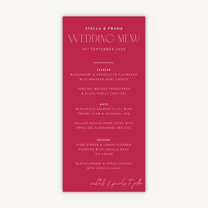 Magenta Modern Script Wedding Menu