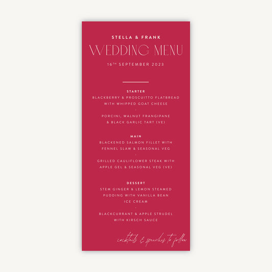 Magenta Modern Script Wedding Menu