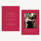 Magenta Modern Script Photo Wedding Thank You Card