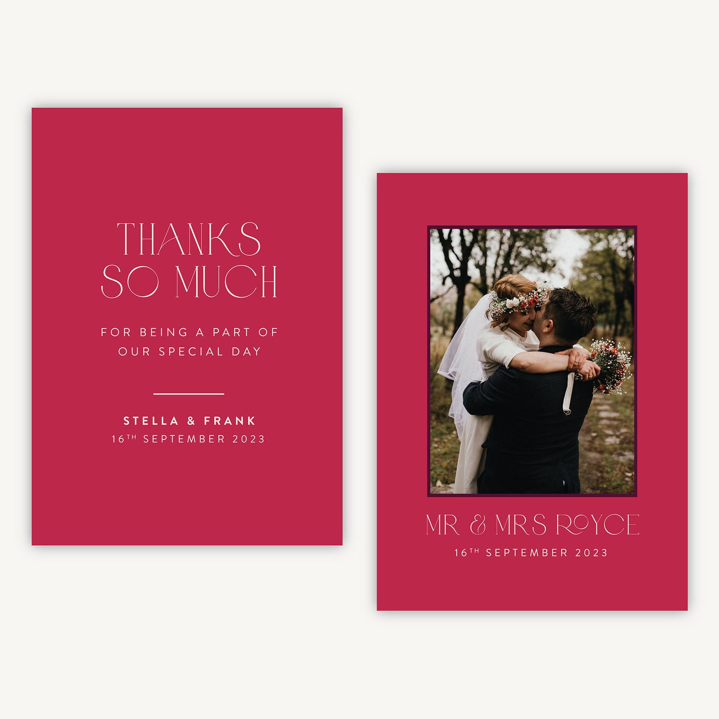 Magenta Modern Script Photo Wedding Thank You Card