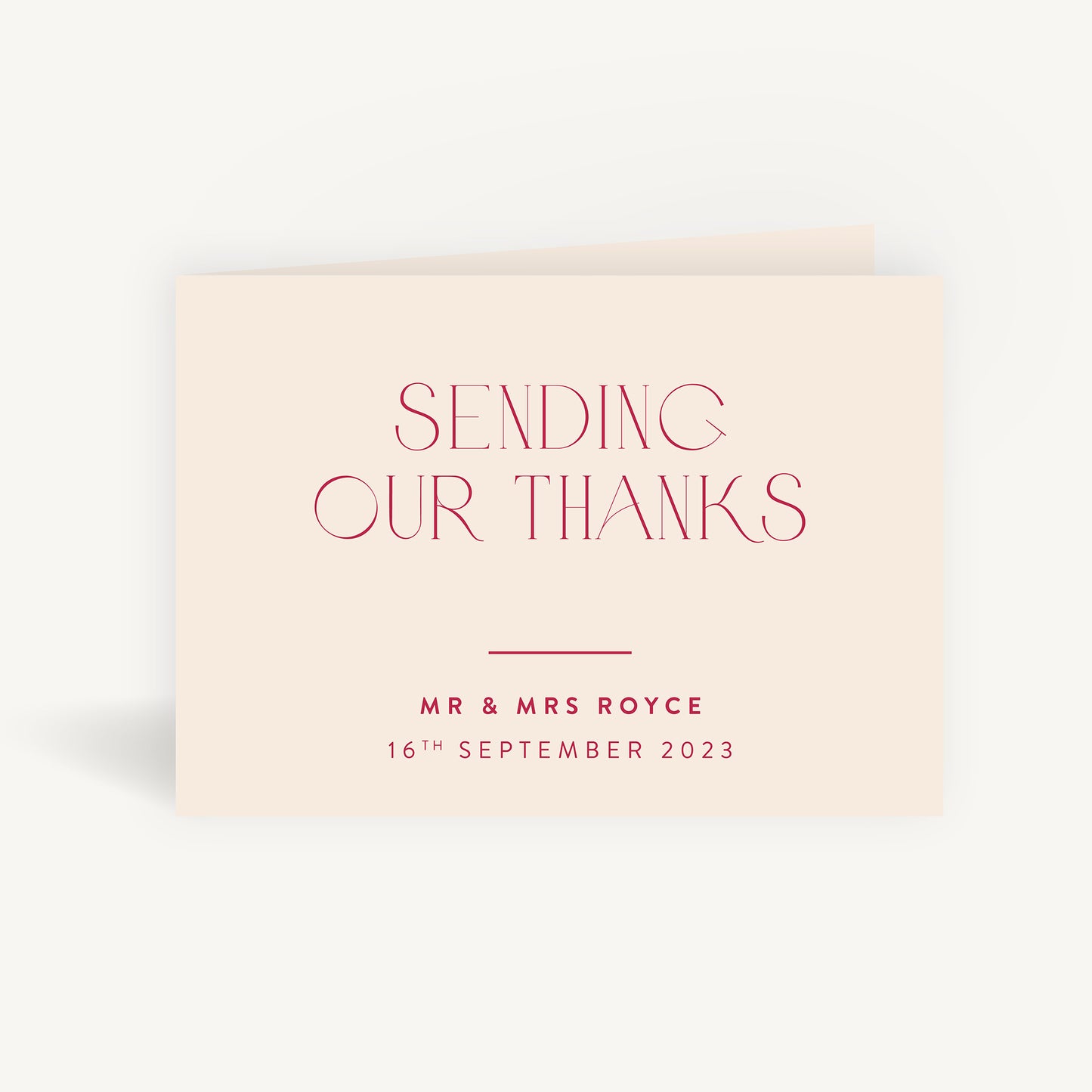 Magenta Modern Script Wedding Thank You Card Folded