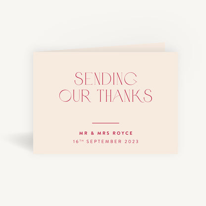 Magenta Modern Script Wedding Thank You Card Folded