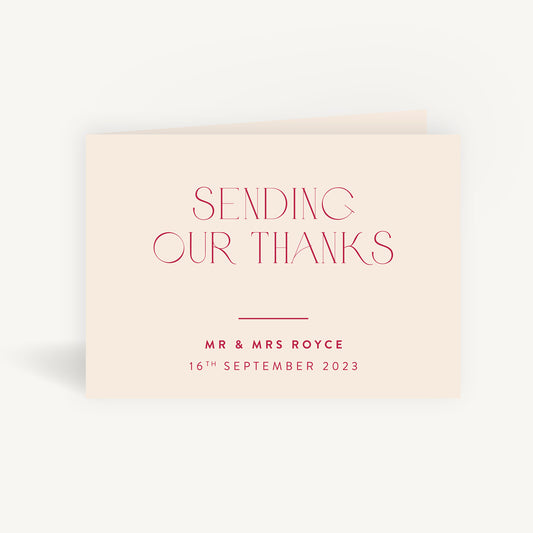 Magenta Modern Script Wedding Thank You Card Folded