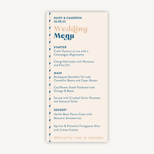 Muted Travel Wedding Menu