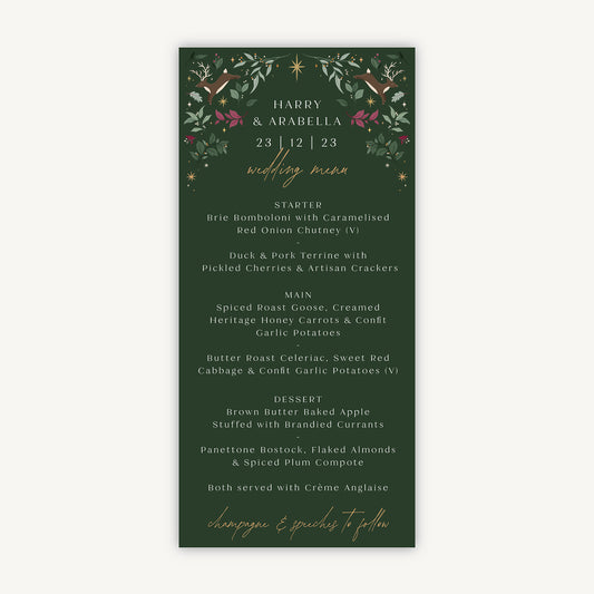 Winter Christmas Wedding Menu