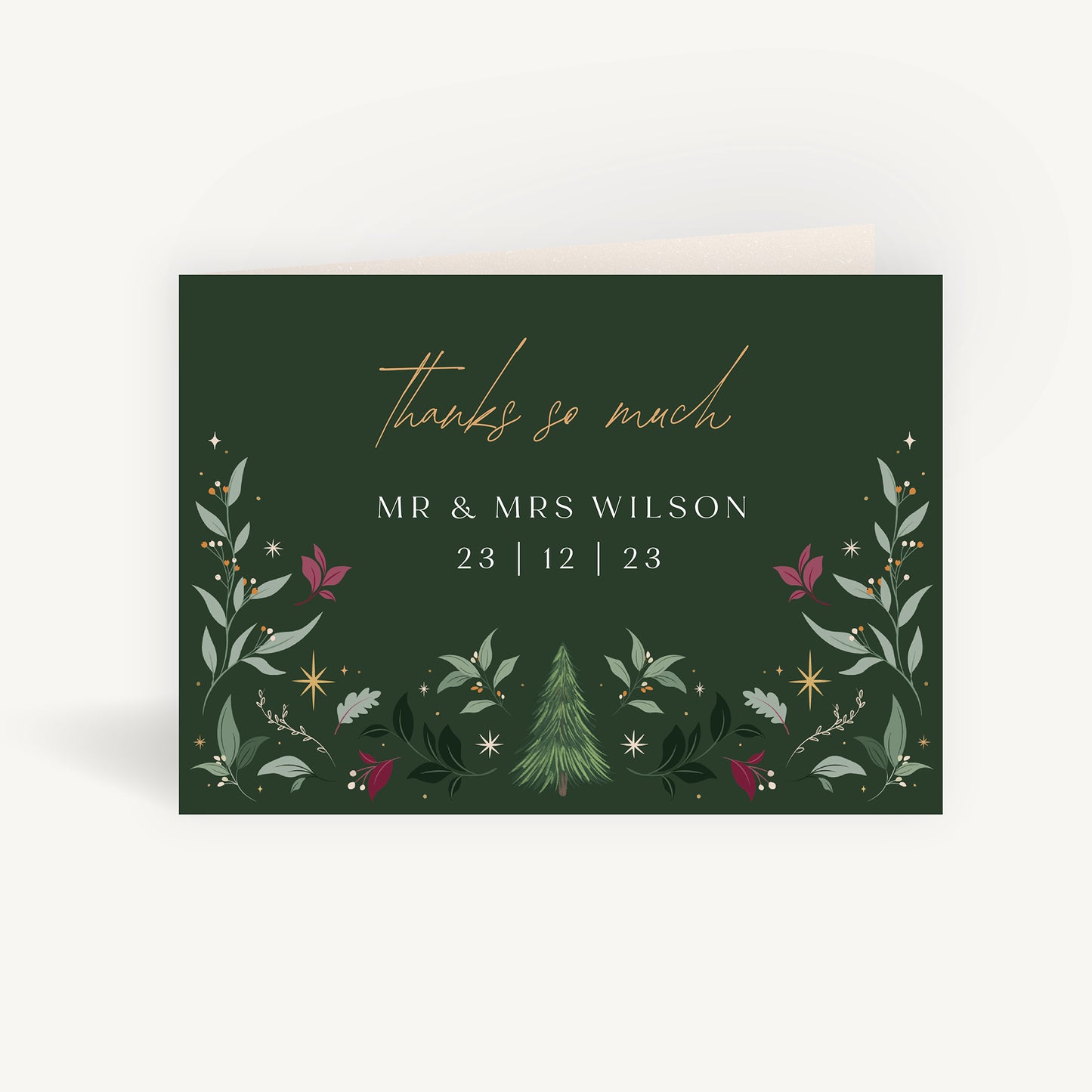 Winter Christmas Wedding Thank You Card Folded