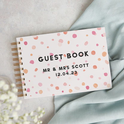 Bright Pink Confetti Personalised Wedding Guest Book