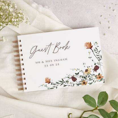 Autumn Wildflowers Personalised Wedding Guest Book