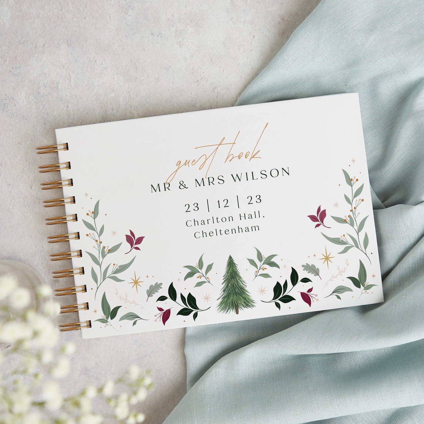 Winter Christmas Personalised Wedding Guest Book