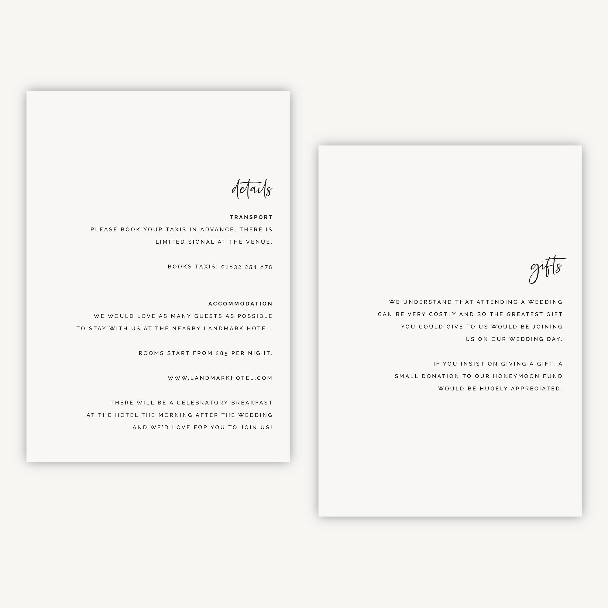 White Modern Script Details Card