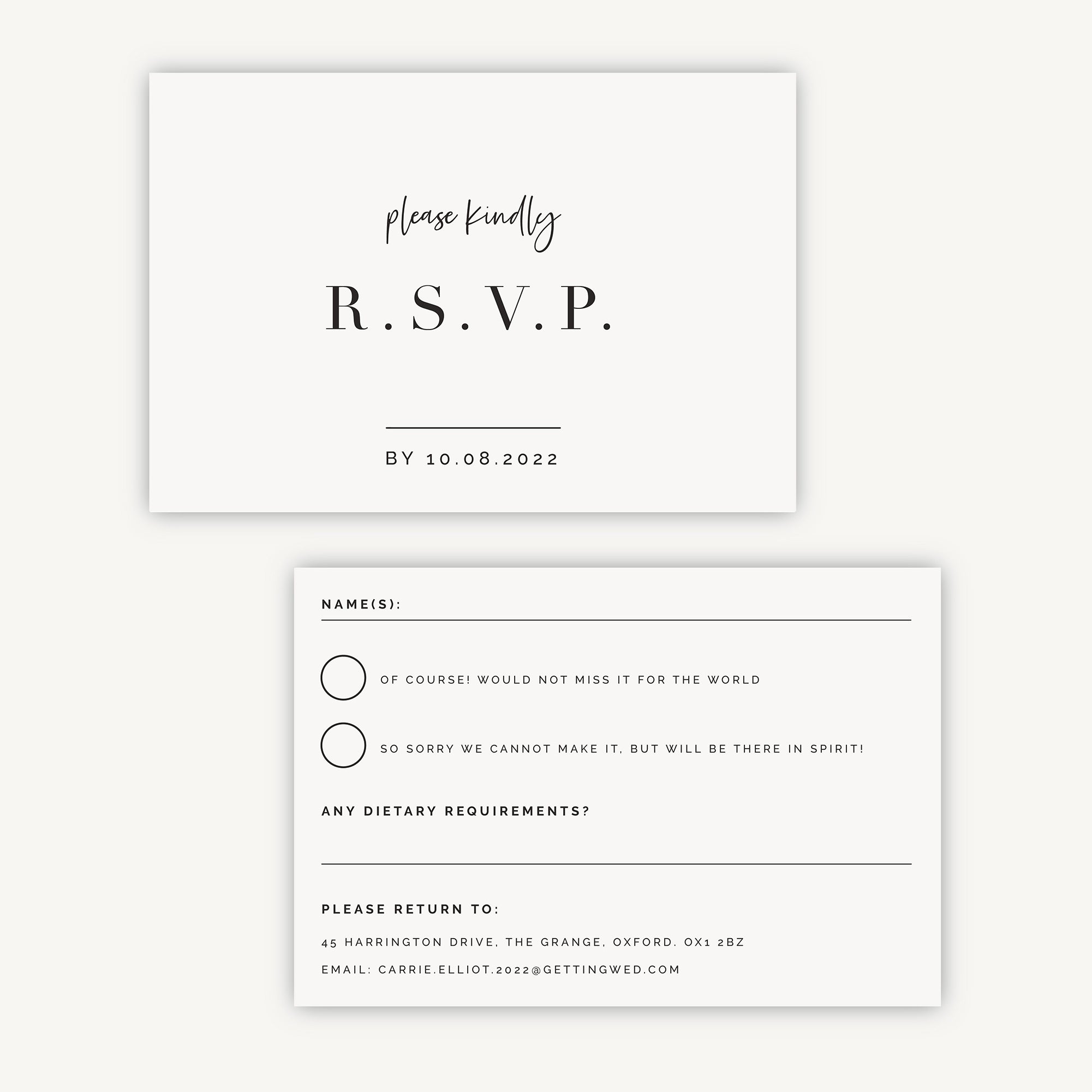 White Modern Script Wedding Invitation RSVP Card – Loom Weddings