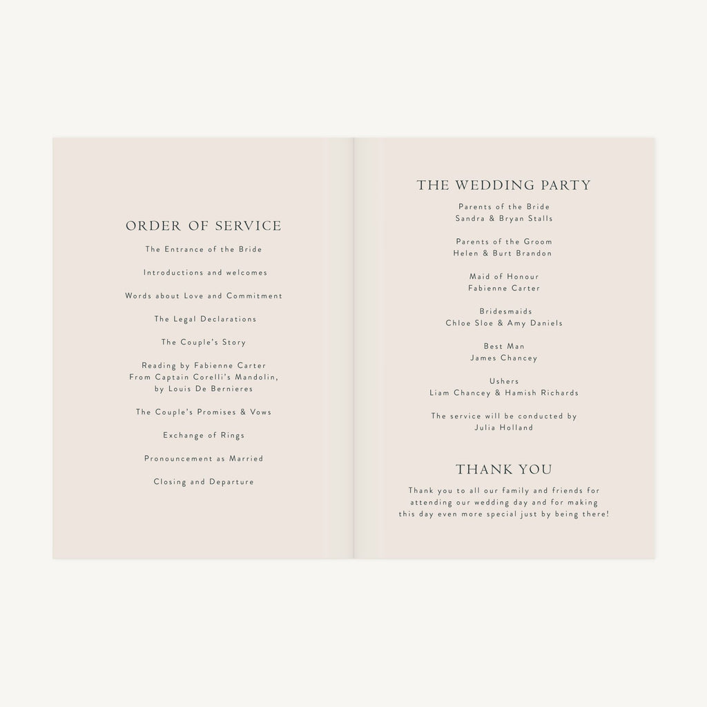 Winter Botanical Wedding Order of Service