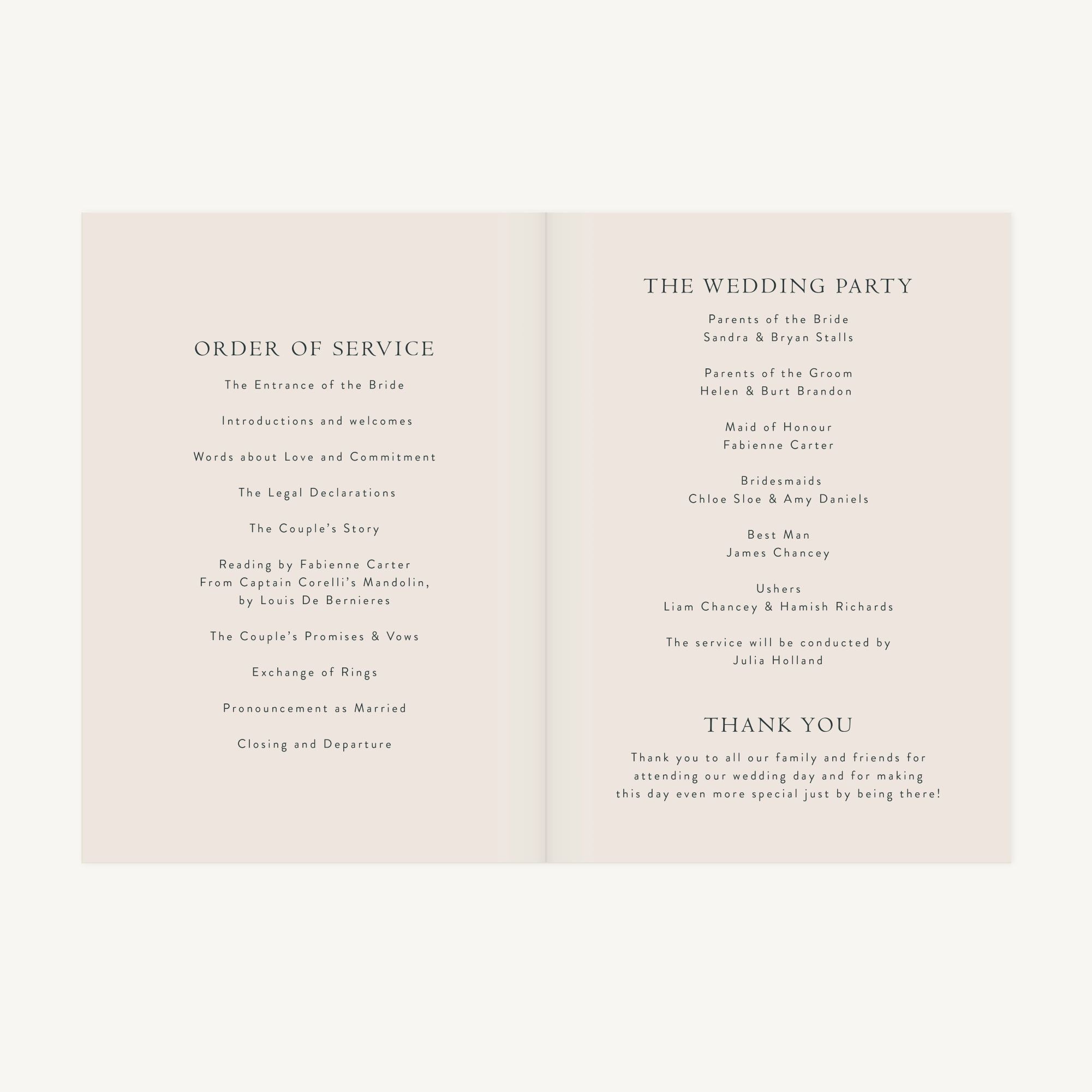 Winter Botanical Wedding Order of Service